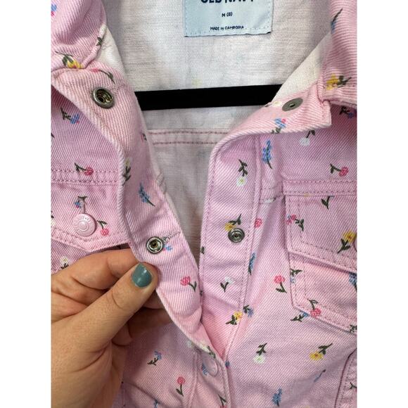 Old Navy Girl's Pink Floral Long Sleeve Jean Jacket Size Medium / 8 - Picture 6 of 9